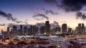 View of Miami skyline during sunset