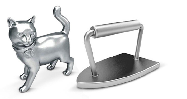 monopoly cat and iron tokens
